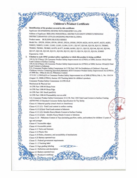 Reduced-resolution preview of a Children's Product Certificate document
