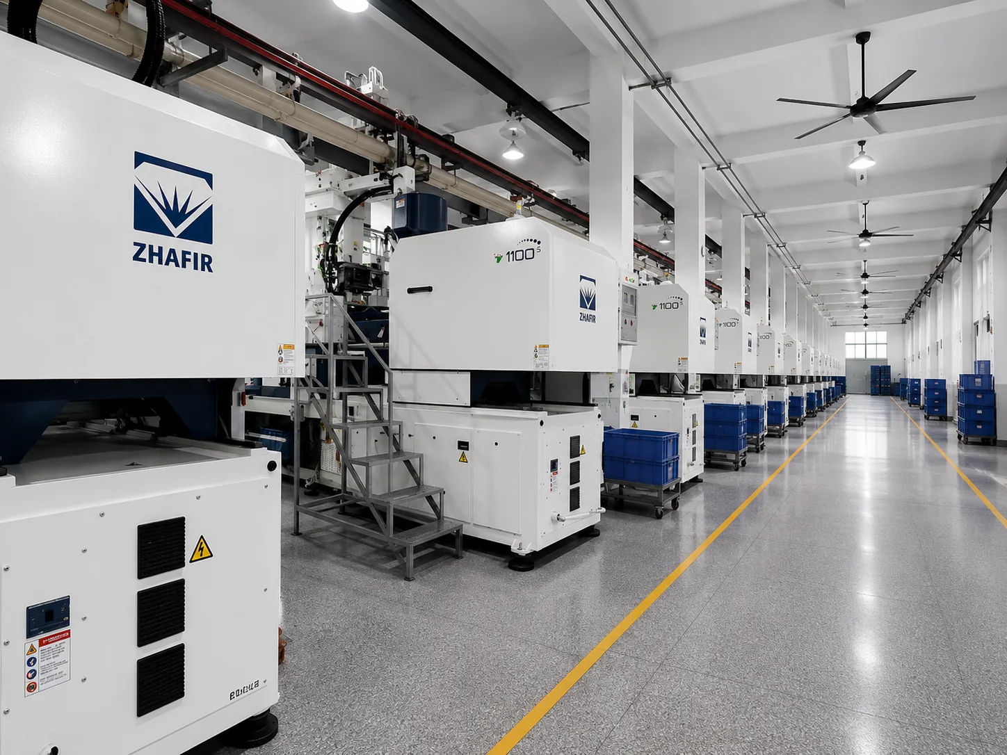 Rows of injection molding equipment inside the JIESTAR production workshop