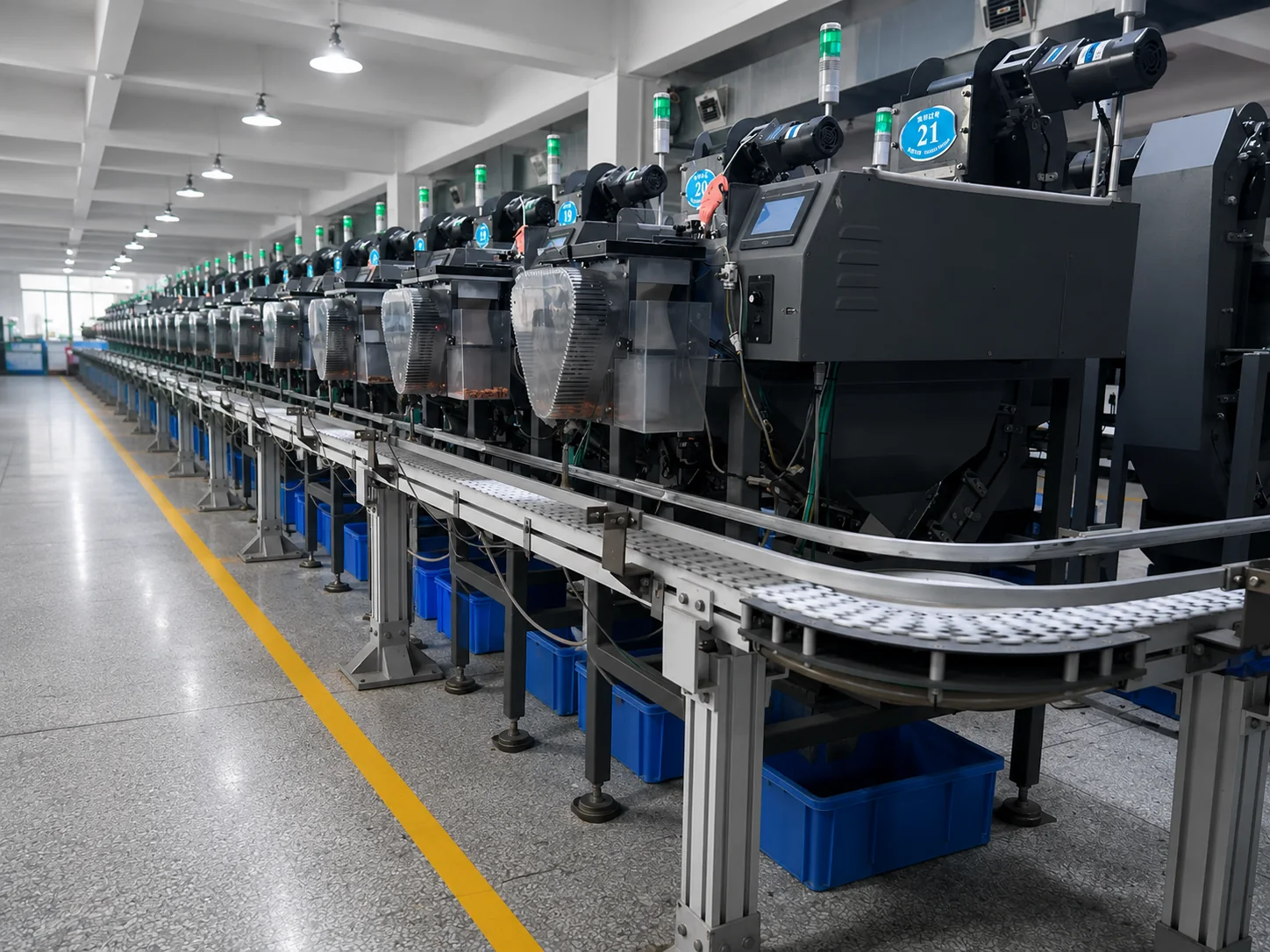 Automated building block part sorting line inside the JIESTAR factory